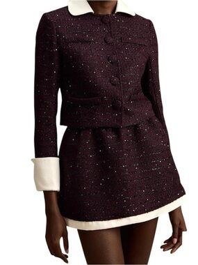 Miss Rosier Brigitte purple sequined tweed jacket & skirt matching set
